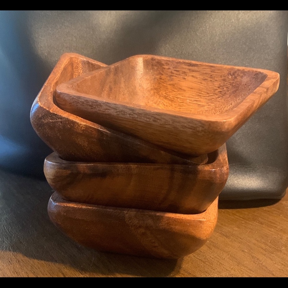 Acacia wood square appetizer bowls 4” x 1 1/4”